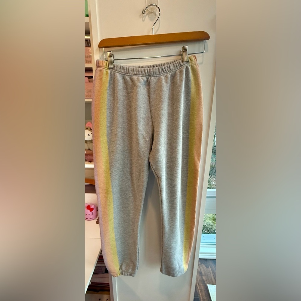 Wildfox EUC Rainbow Stripe Joggers Gray Sweatpants Size M